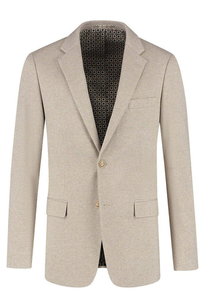 Pak pepita beige tweed jacket with modern fit and wrinkle-resistant fabric, perfect for any occasion.