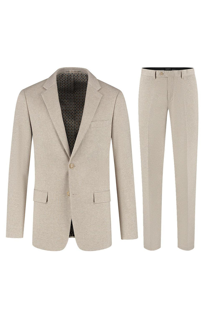 Pak pepita beige, beige pepita tweedpak met moderne pasvorm en kreukbestendig design.