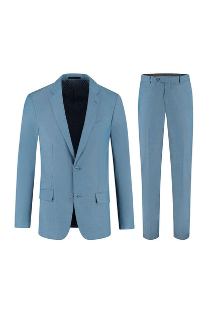 Pak petrol blauw 3-delig heren pak met blazer en broek in lichtblauw.