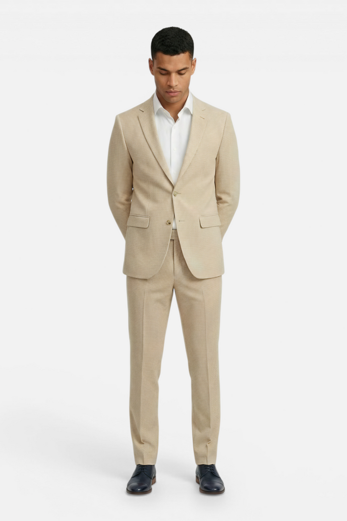 Pak pied-de-poule linnen-katoen beige