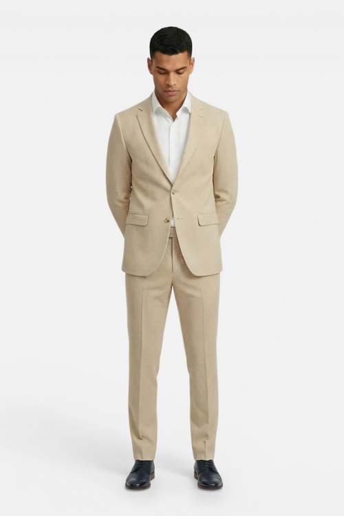Pak pied-de-poule linnen-katoen beige