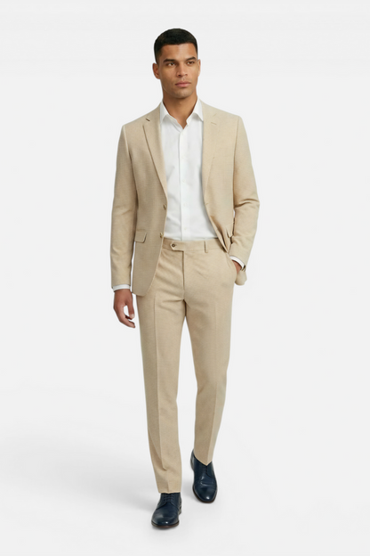 Pak pied-de-poule linnen-katoen beige