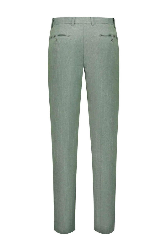 Pak pinstripe groen 3-delig groene pinstripe broek achterkant met twee zakken.
