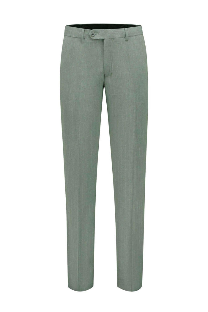 Pak pinstripe groen 3-delig - stijlvolle groene broek met pinstripe ontwerp, perfect voor formele gelegenheden.