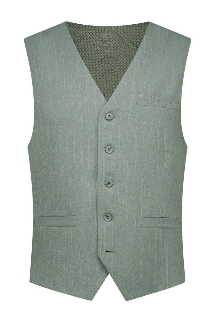 Pak pinstripe groen 3-delig vest in groen kleur met knopen en zak.