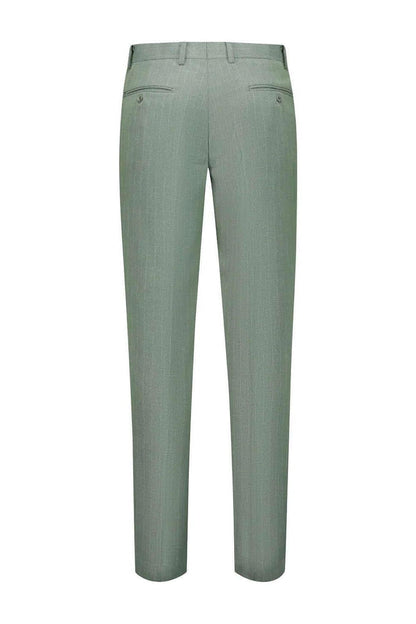 Pak pinstripe groen 3-delig groene pinstripe broek achterkant met twee zakken.