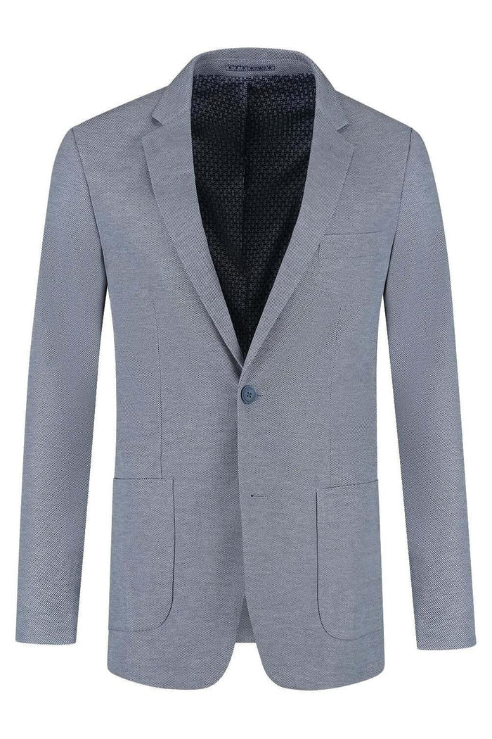 Pak stretch blauwgrijs 2-delig herenblazer in lichtblauwgrijs tint met open kraag