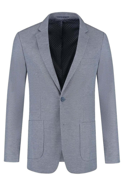 Pak stretch blauwgrijs 2-delig herenblazer in lichtblauwgrijs tint met open kraag