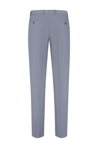 Pak stretch blauwgrijs 2-delig gesofistikeerde stijlvolle broek in lichtblauwe en grijze tinten.