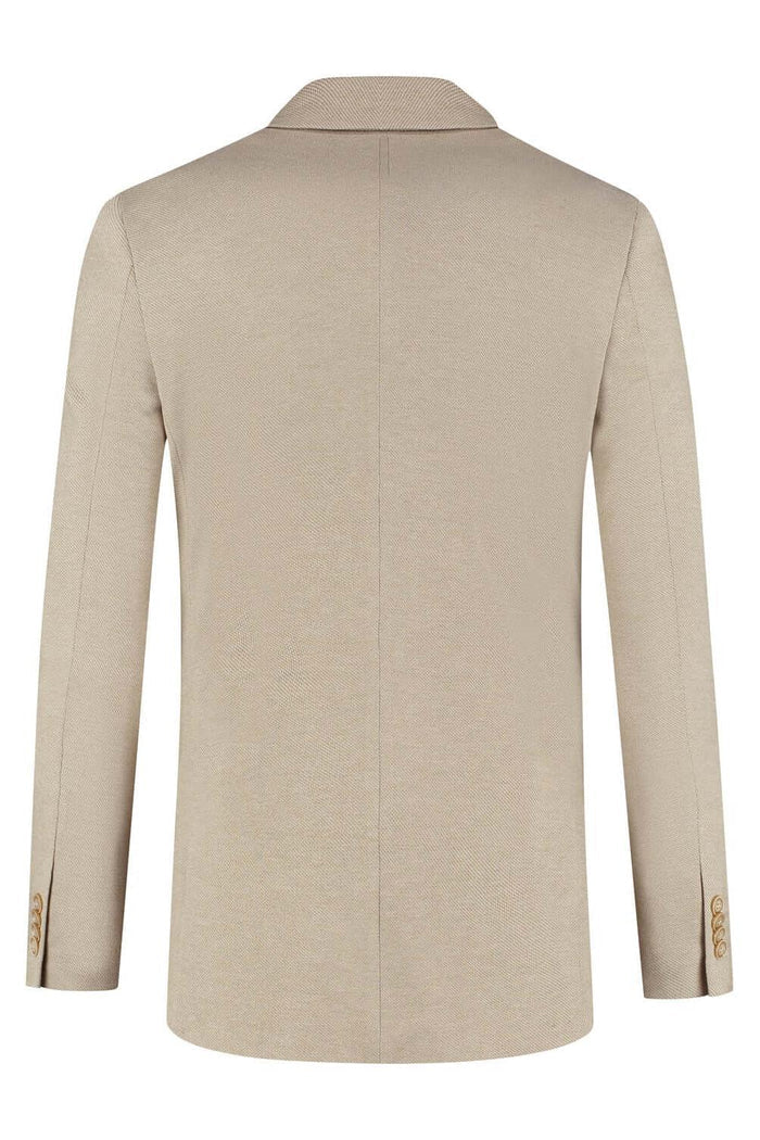 Pak stretch dune beige – achteraanzicht van beige stretchpak met nette afwerking.