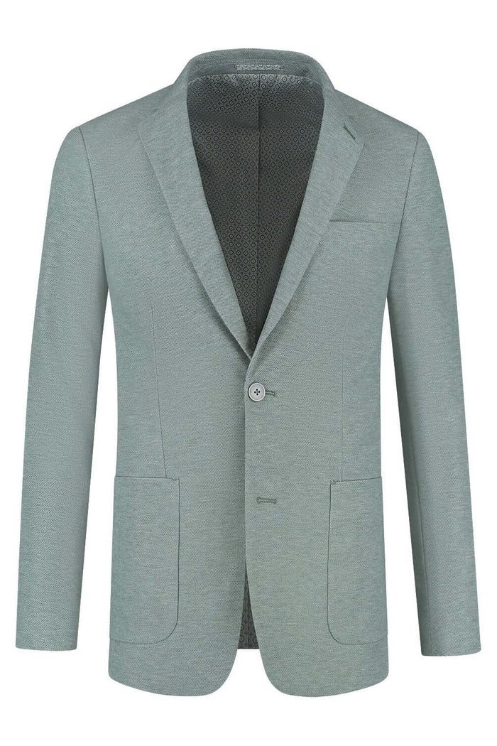 Pak stretch groen blazer met slanke pasvorm en stretch voor comfortabele bewegingsvrijheid.
