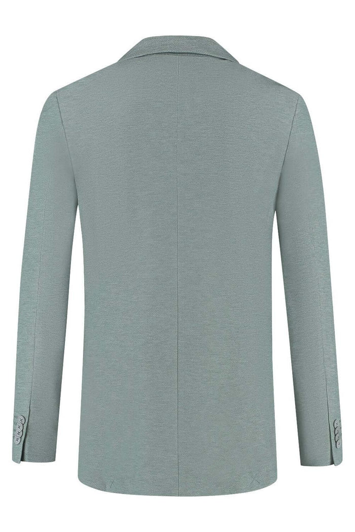 Pak stretch groen - achterkant van een slank en slim fit groen pak met stretch voor zakelijk en sociaal gebruik.