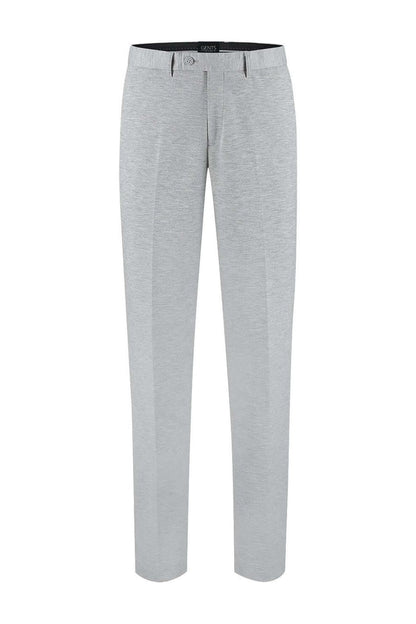 Pantalon stretch pique melange grijs, grijze melange stretchbroek biedt comfort en veelzijdigheid.
