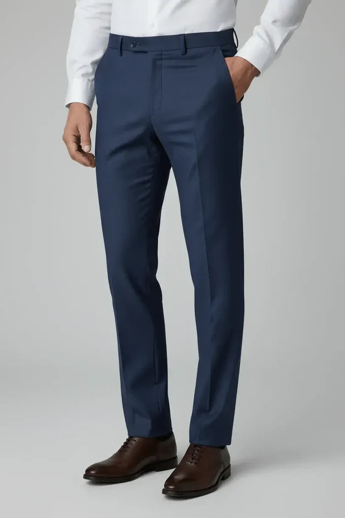 Pak wolblend - Navy 2-delig, verfijnde marineblauwe broek voor een formele uitstraling.