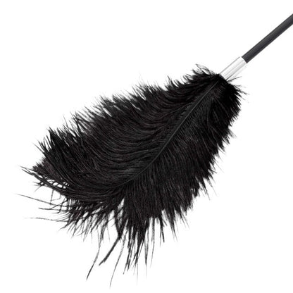 Paletă cu puf de gâdilat B-SERIES Fetish Feather Crop, pentru jocuri erotice BDSM, design cu dantelă, culoare negru