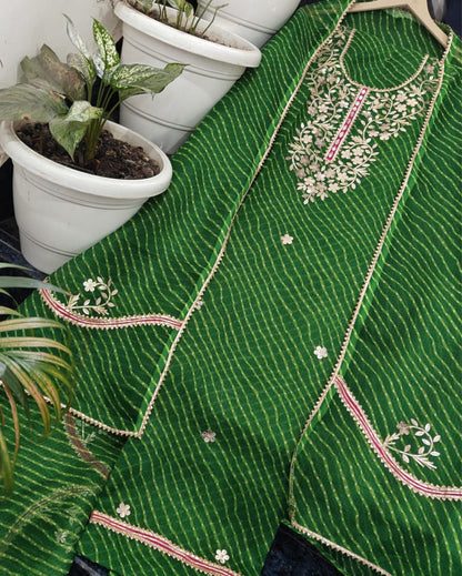 Indiehaat | Kota Cotton Silk Gota Patti Suit Green