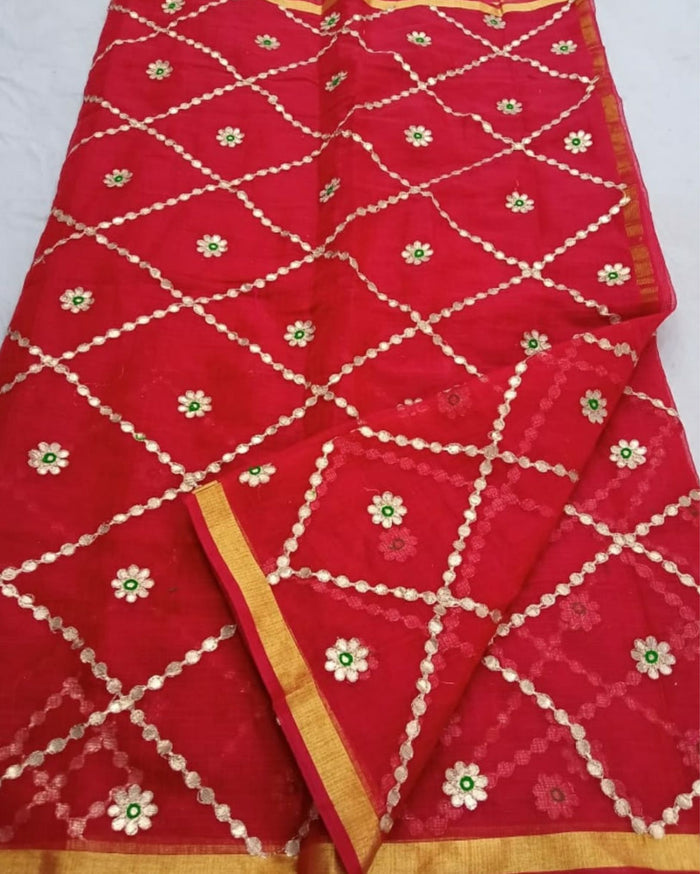 Indiehaat | Kota Cotton Gota Patti Red Saree