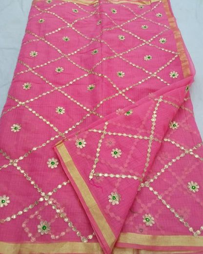 Indiehaat | Kota Cotton Gota Patti Pink Saree