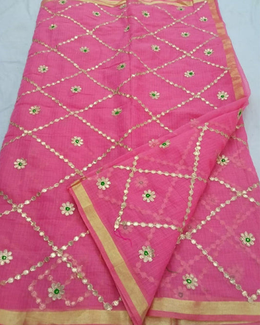 Indiehaat | Kota Cotton Gota Patti Pink Saree