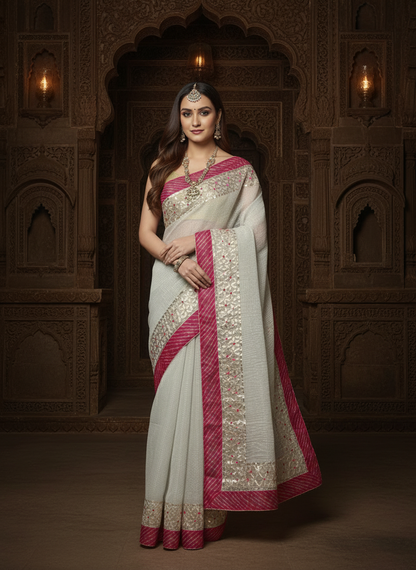 Pankhudi Jugnu Checks Gota Patti Pale Gray Saree