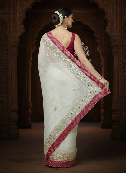 Pankhudi Jugnu Checks Gota Patti Pale Gray Saree