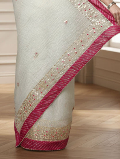Pankhudi Jugnu Checks Gota Patti Pale Gray Saree