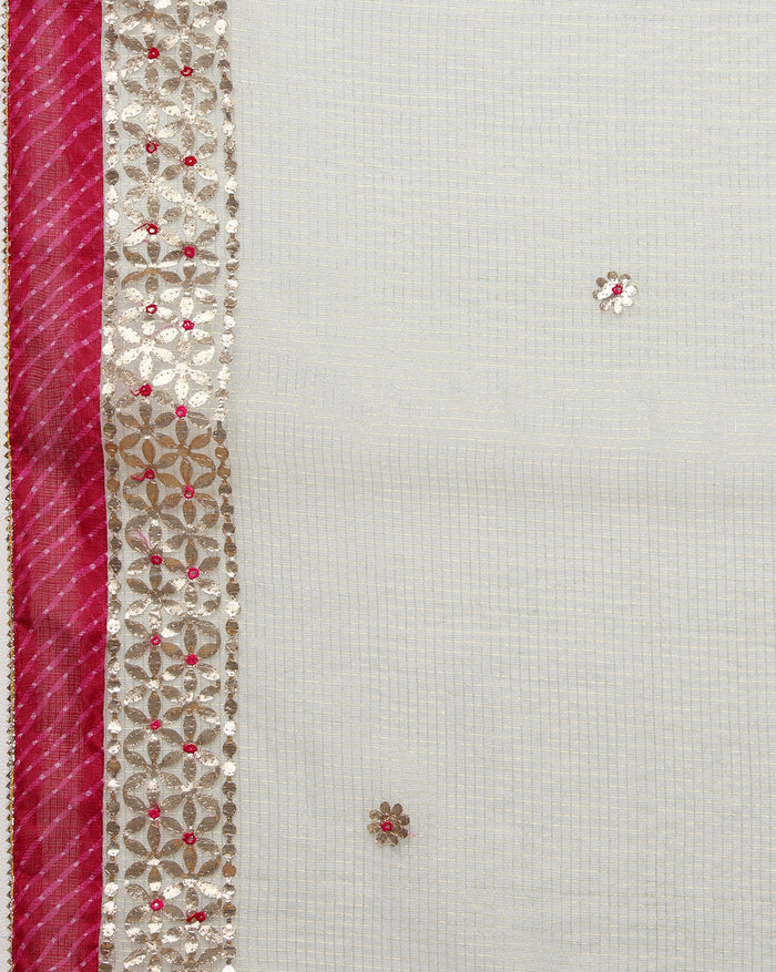 Pankhudi Jugnu Checks Gota Patti Pale Gray Saree
