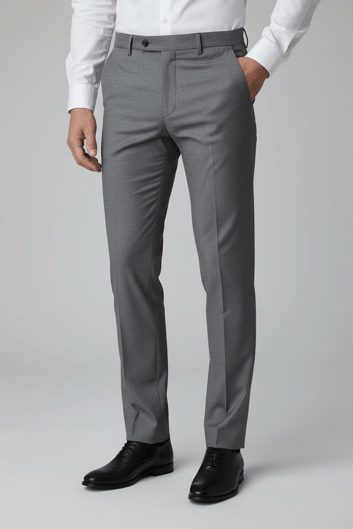 Pak wolblend - grijs 2-delig, elegante grijze broek met klassieke snit, perfect voor formele gelegenheid.