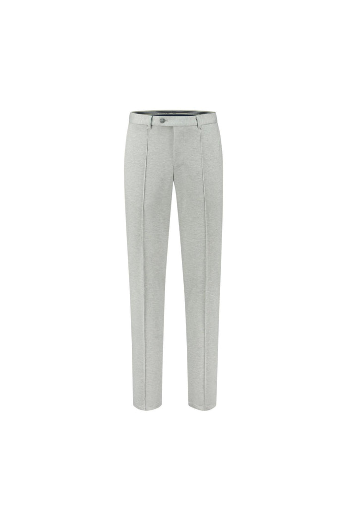 Pantalon jersey grijs - grijze broek met strakke plooien en nette afwerking.