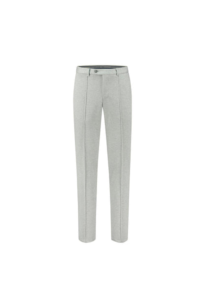 Pantalon jersey grijs - grijze broek met strakke plooien en nette afwerking.