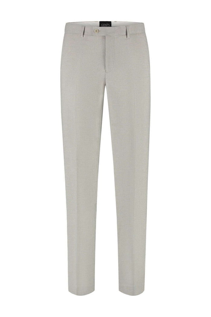 Pantalon pied-de-poule beige, elegante en comfortabele broek met unieke structuur.