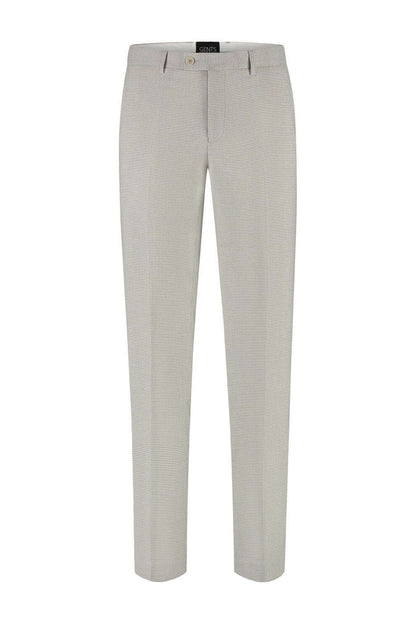 Pantalon pied-de-poule beige, elegante en comfortabele broek met unieke structuur.