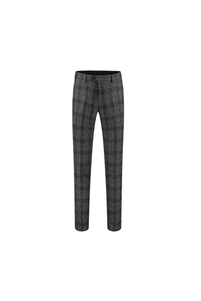 Pantalon ruit grijs: grijze ruit pantalon met riemlussen en steekzakken.