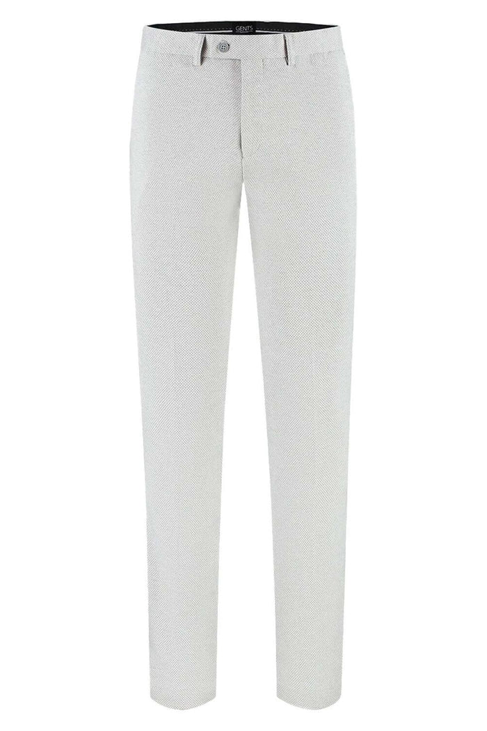 Pantalon stretch lichtgrijs, comfortabele stretchbroek met subtiele details in lichtgrijs.