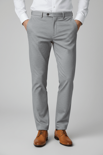 Pantalon stretch pique melange grijs, comfortabele en veelzijdige grijze melange stretchbroek.