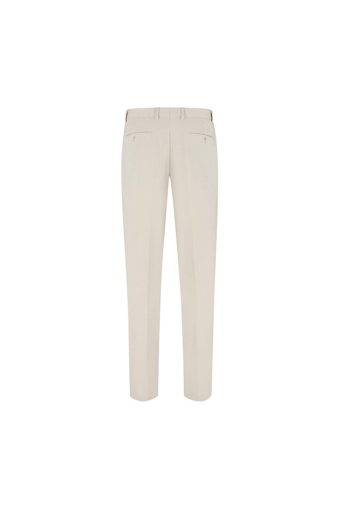 Pantalon stretch pique zand - zandkleurige stretch-pique broek voor daglang comfort.