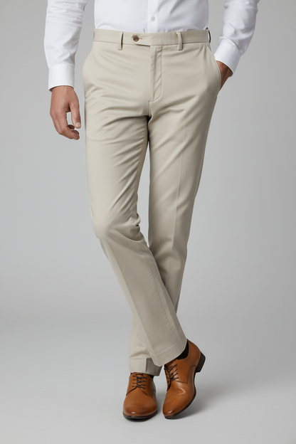 Pantalon stretchkatoen zand - zandkleurige stretchkatoenen broek met ademend vermogen.