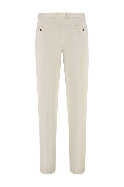 Pantalon stretchkatoen zand, zandkleurige stretchkatoenen broek met ademend vermogen, elegant design.