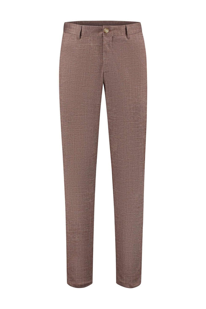 Pantalon uni melange roodbruin, roodbruin melange pantalon met structuur, geschikt voor dagelijks werk.