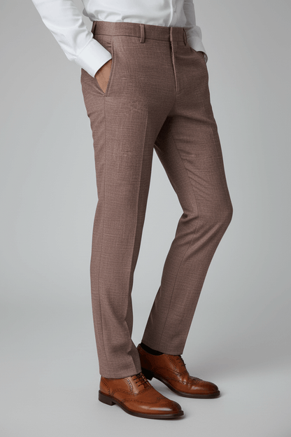 Pantalon uni melange roodbruin, stijlvolle roodbruin melange pantalon met structuur, perfect voor dagelijks werk.
