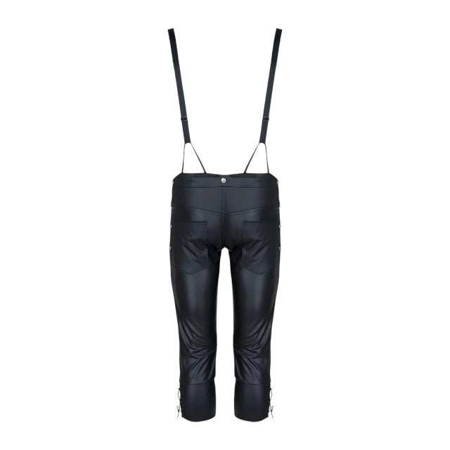 Pantaloni sexy bărbați cu bretele REGNES FETISH PLANET 3/4 Men’s Pants in Bavarian Style, culoare negru, mărime XL
