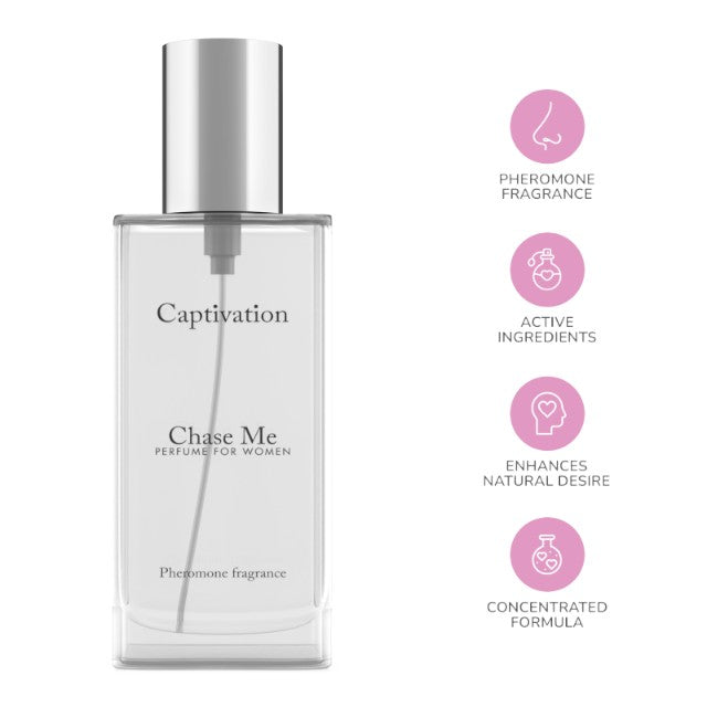 Parfum cu feromoni pentru femei CAPTIVATION Chase Me, cu note citrice, florale și dulci, alb, 30 ml