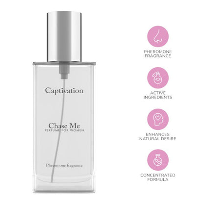 Parfum cu feromoni pentru femei CAPTIVATION Chase Me, cu note citrice, florale și dulci, alb, 30 ml