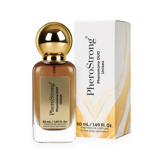 Parfum cu feromoni PHEROSTRONG Duo, unisex, cu note de bergamotă, OUD, floare de portocal și vanilie, 50 ml