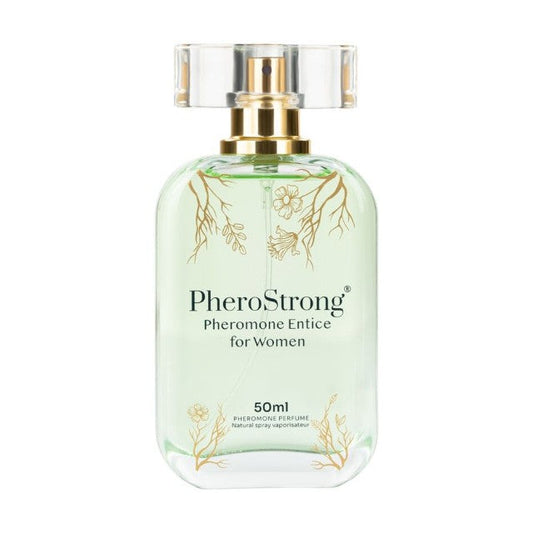 Parfum cu feromoni PHEROSTRONG Entice, pentru femei, cu note de zambilă de apă, cedru și patchouli, 50 ml