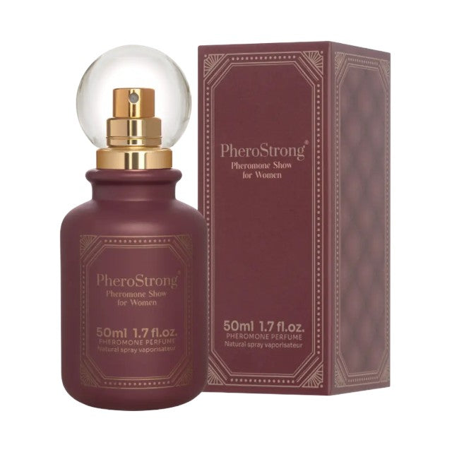 Parfum cu feromoni PHEROSTRONG Show For Women, pentru femei, note de lichior, trandafir turcesc și scorțișoară, 50 ml