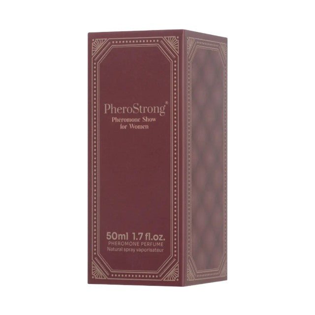 Parfum cu feromoni PHEROSTRONG Show For Women, pentru femei, note de lichior, trandafir turcesc și scorțișoară, 50 ml