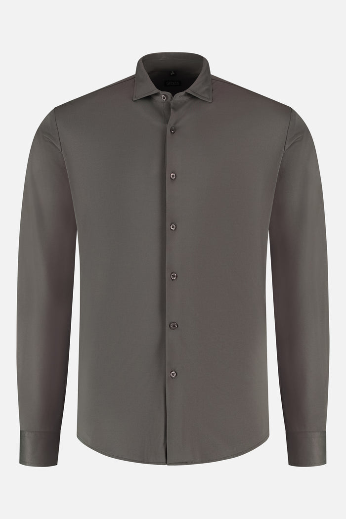 Pique structure stretch grey long-sleeve shirt in a stylish dark grey color.