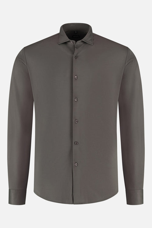 Pique structure stretch grey long-sleeve shirt in a stylish dark grey color.