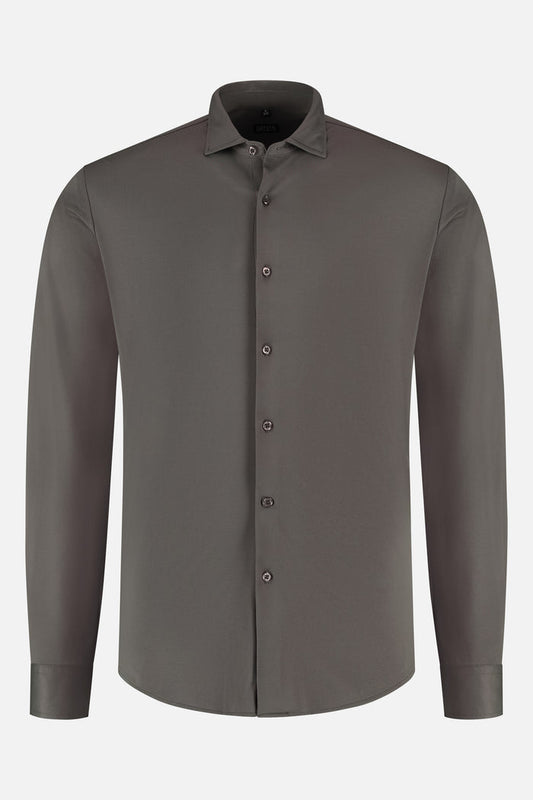 Pique structure stretch grey long-sleeve shirt in a stylish dark grey color.